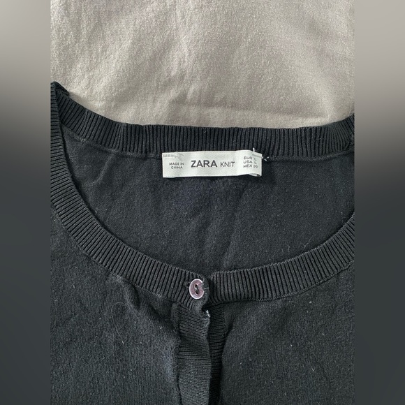 Zara black cardigan with ruffles on the cuff and shoulder. Size: Large - Picture 2 of 3